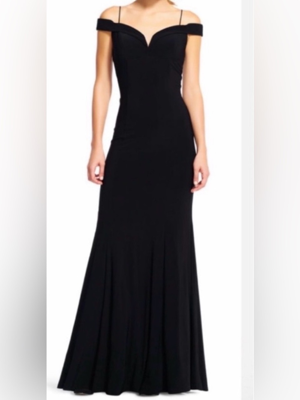 Adrianna Papell Black Evening Gown Off the Shoulder Jersey